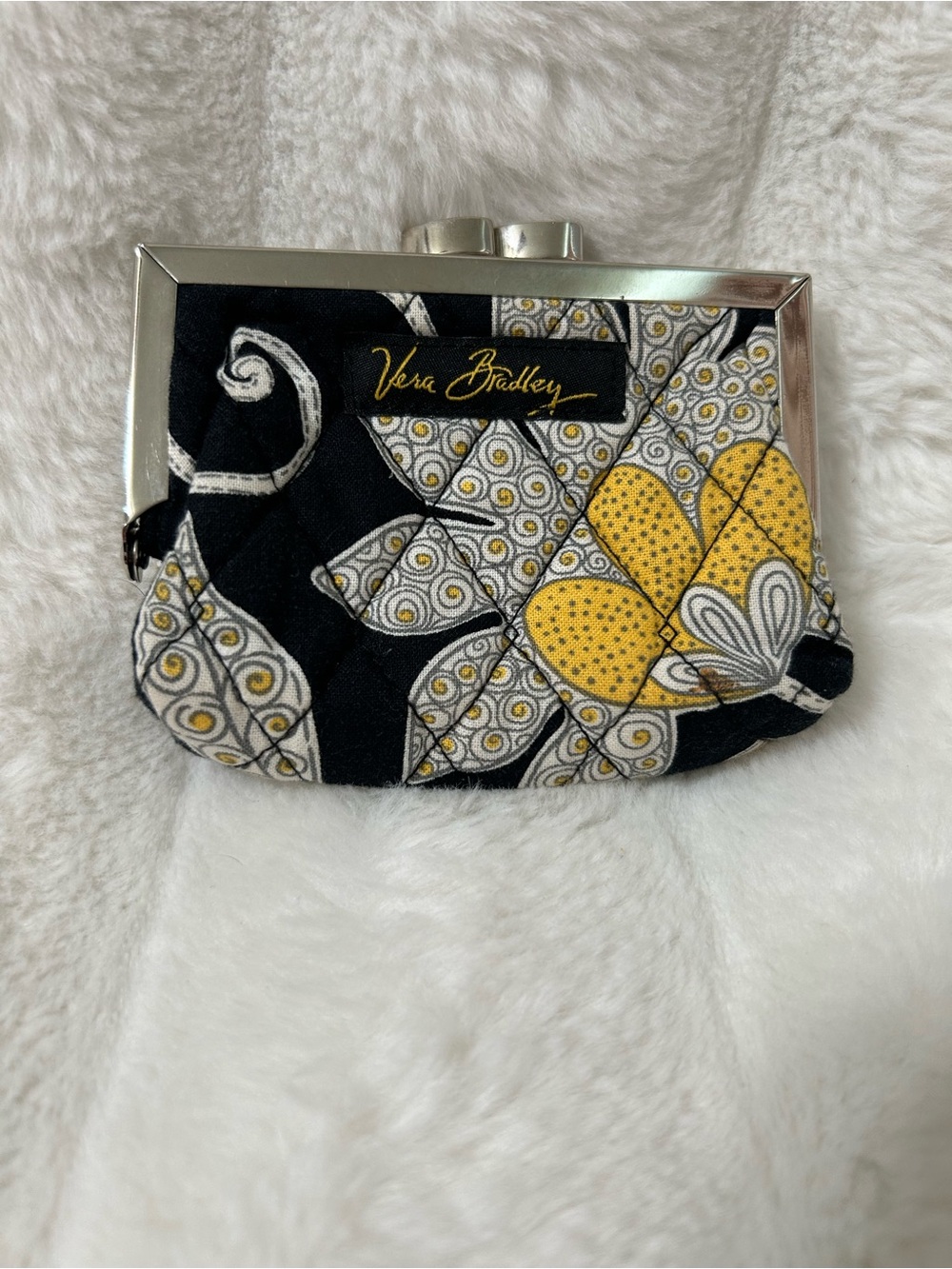 Vera Bradley Black, Yellow & White Quilted Floral Frame Coin Purse